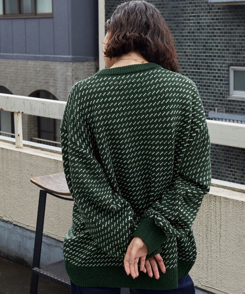 BARK MANHATTAN（バークマンハッタン）の「オーバーサイズ バーズアイ クルーネックニット（ニット/セーター・メンズ・ネイビー/グリーン/ブラック/ブラウン/アイボリー/レッド/チャコールグレー/グレー/ダークブラウン・M/L）」の21枚目の写真