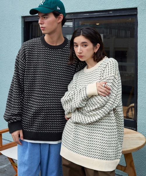 BARK MANHATTAN（バークマンハッタン）の「オーバーサイズ バーズアイ クルーネックニット（ニット/セーター・メンズ・ネイビー/グリーン/ブラック/ブラウン/アイボリー/レッド/チャコールグレー/グレー/ダークブラウン・M/L）」の10枚目の写真