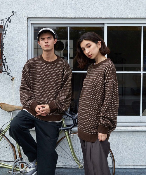 BARK MANHATTAN（バークマンハッタン）の「オーバーサイズ バーズアイ クルーネックニット（ニット/セーター・メンズ・ネイビー/グリーン/ブラック/ブラウン/アイボリー/レッド/チャコールグレー/グレー/ダークブラウン・M/L）」の13枚目の写真