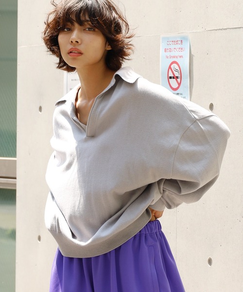 LOCALINA(ロカリナ)の「LOCALINA/ロカリナ Knit Skipper Vネックプルオーバーニット(ニット/セーター・メンズ・ブラック/グレー・FREE)」の18枚目の写真