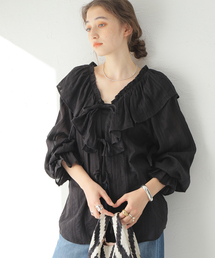 【SARA MALLIKA/サラマリカ】STRIPE JQD FRILL TOP：ブラウス