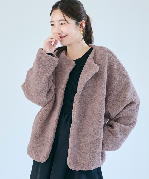 coca（coca）（コカ）の「＼新色登場／ノーカラーボアブルゾン（ブルゾン・レディース・グレー/ベージュ/ライトベージュ/ブラウン/アイボリー/ピンク/チャコール・M/L/S/XL）」の7枚目の写真