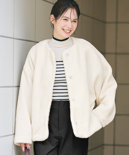 新色登場／ノーカラーボアブルゾン（ブルゾン）｜coca（coca）（コカ