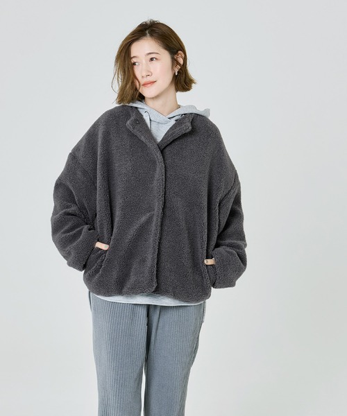 coca（coca）（コカ）の「＼新色登場／ノーカラーボアブルゾン（ブルゾン・レディース・グレー/ベージュ/ライトベージュ/ブラウン/アイボリー/ピンク/チャコール・M/L/S/XL）」の10枚目の写真