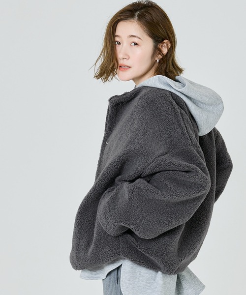 coca（coca）（コカ）の「＼新色登場／ノーカラーボアブルゾン（ブルゾン・レディース・グレー/ベージュ/ライトベージュ/ブラウン/アイボリー/ピンク/チャコール・M/L/S/XL）」の11枚目の写真