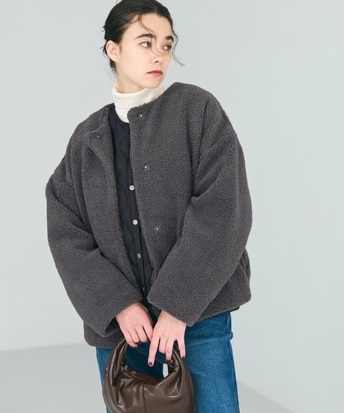 coca（coca）（コカ）の「＼新色登場／ノーカラーボアブルゾン（ブルゾン・レディース・グレー/ベージュ/ライトベージュ/ブラウン/アイボリー/ピンク/チャコール・M/L/S/XL）」の12枚目の写真