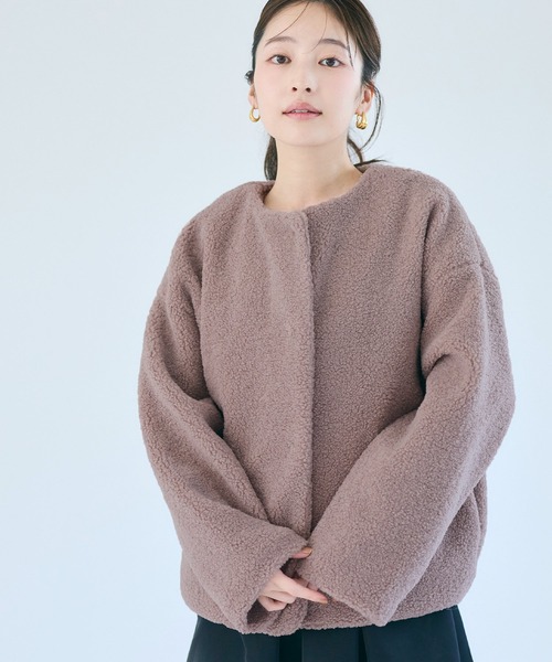 coca（coca）（コカ）の「＼新色登場／ノーカラーボアブルゾン（ブルゾン・レディース・グレー/ベージュ/ライトベージュ/ブラウン/アイボリー/ピンク/チャコール・M/L/S/XL）」の14枚目の写真