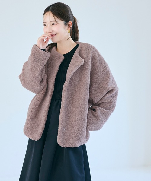 coca（coca）（コカ）の「＼新色登場／ノーカラーボアブルゾン（ブルゾン・レディース・グレー/ベージュ/ライトベージュ/ブラウン/アイボリー/ピンク/チャコール・M/L/S/XL）」の18枚目の写真