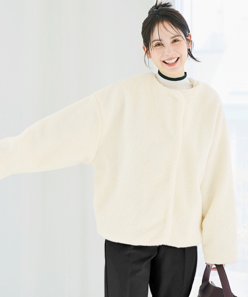 coca（coca）（コカ）の「＼新色登場／ノーカラーボアブルゾン（ブルゾン・レディース・グレー/ベージュ/ライトベージュ/ブラウン/アイボリー/ピンク/チャコール・M/L/S/XL）」の20枚目の写真