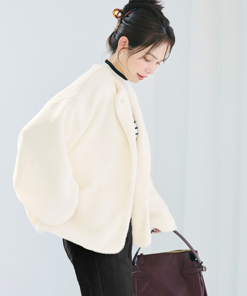 coca（coca）（コカ）の「＼新色登場／ノーカラーボアブルゾン（ブルゾン・レディース・グレー/ベージュ/ライトベージュ/ブラウン/アイボリー/ピンク/チャコール・M/L/S/XL）」の22枚目の写真