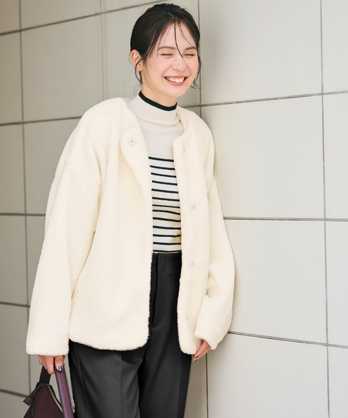 新色登場／ノーカラーボアブルゾン（ブルゾン）｜coca（coca）（コカ