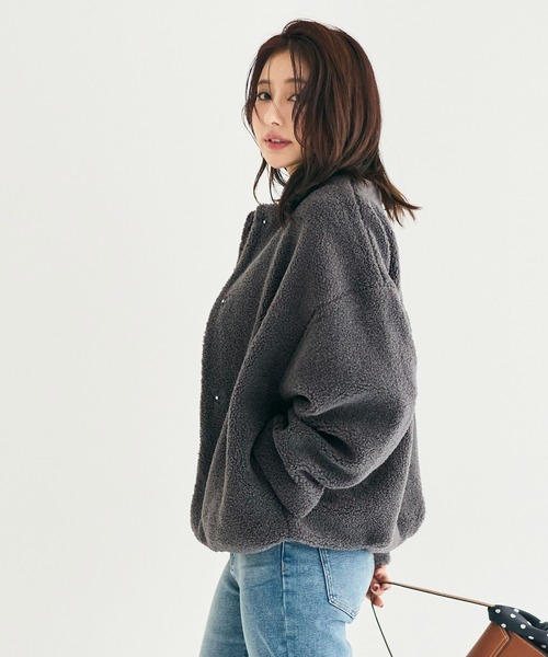 coca（coca）（コカ）の「＼新色登場／ノーカラーボアブルゾン（ブルゾン・レディース・グレー/ベージュ/ライトベージュ/ブラウン/アイボリー/ピンク/チャコール・M/L/S/XL）」の8枚目の写真