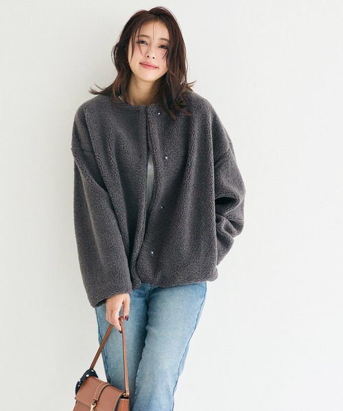 新色登場／ノーカラーボアブルゾン（ブルゾン）｜coca（coca）（コカ