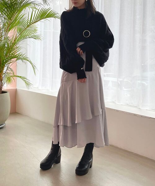 MAJESTIC LEGON（マジェスティックレゴン）の「サテンティアードスカート（スカート・レディース・アイボリー/モカ/グレー・SMALL/MEDIUM）」の14枚目の写真