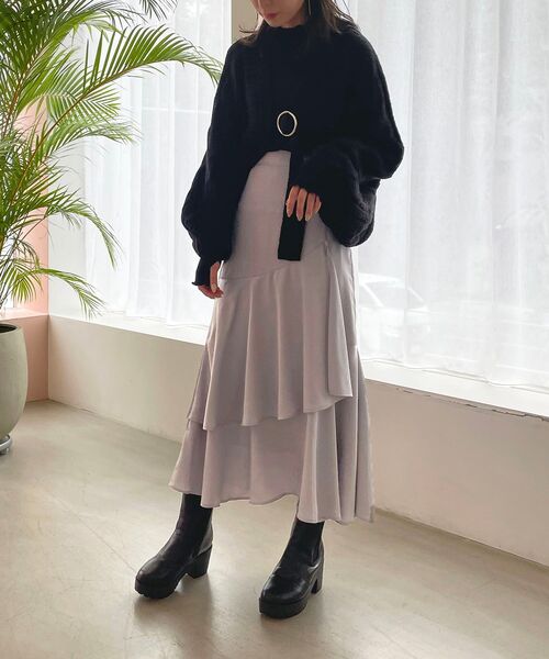 MAJESTIC LEGON（マジェスティックレゴン）の「サテンティアードスカート（スカート・レディース・アイボリー/モカ/グレー・SMALL/MEDIUM）」の15枚目の写真