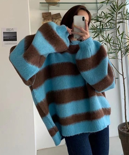 『.KOM/ドットケーオーエム』オーバーサイズボーダーニット【Y】【CN】（ニット/セーター）｜.KOM（ドットコム）