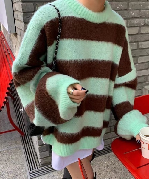 『.KOM/ドットケーオーエム』オーバーサイズボーダーニット【Y】【CN】（ニット/セーター）｜.KOM（ドットコム）