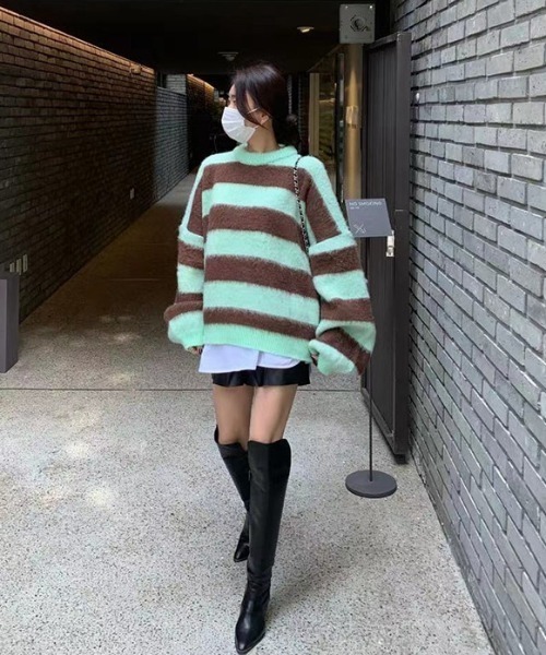 『.KOM/ドットケーオーエム』オーバーサイズボーダーニット【Y】【CN】（ニット/セーター）｜.KOM（ドットコム）