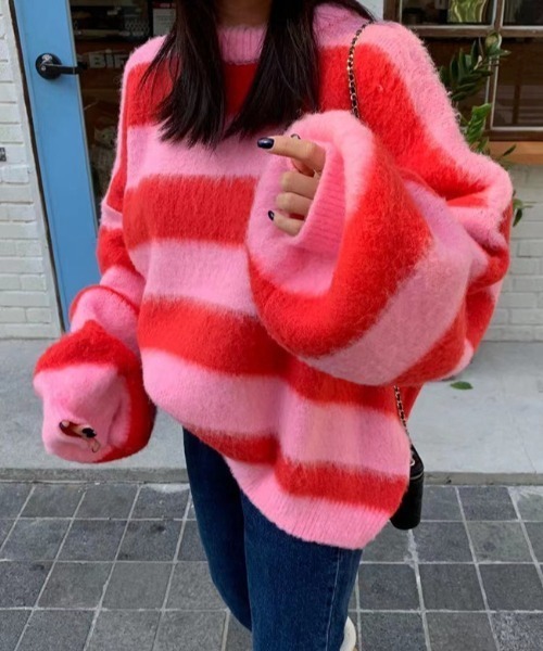 『.KOM/ドットケーオーエム』オーバーサイズボーダーニット【Y】【CN】（ニット/セーター）｜.KOM（ドットコム）