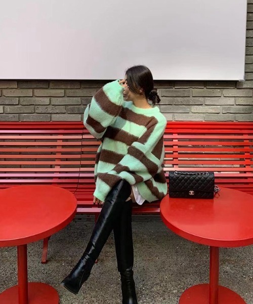 『.KOM/ドットケーオーエム』オーバーサイズボーダーニット【Y】【CN】（ニット/セーター）｜.KOM（ドットコム）