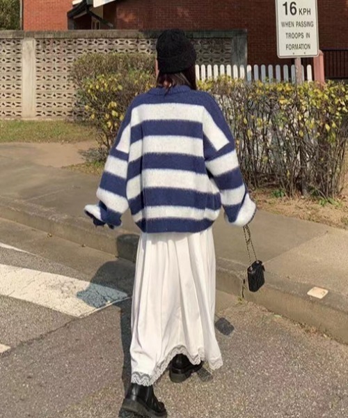 『.KOM/ドットケーオーエム』オーバーサイズボーダーニット【Y】【CN】（ニット/セーター）｜.KOM（ドットコム）