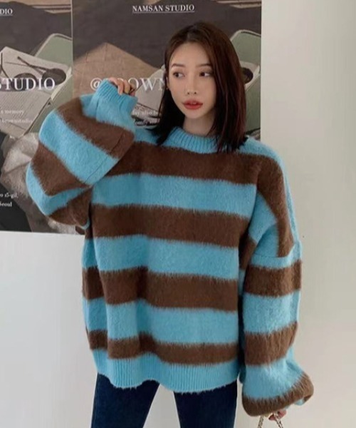 『.KOM/ドットケーオーエム』オーバーサイズボーダーニット【Y】【CN】（ニット/セーター）｜.KOM（ドットコム）