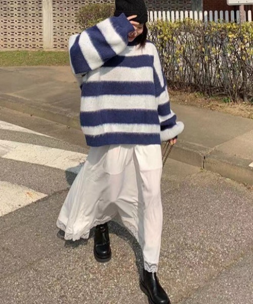 『.KOM/ドットケーオーエム』オーバーサイズボーダーニット【Y】【CN】（ニット/セーター）｜.KOM（ドットコム）