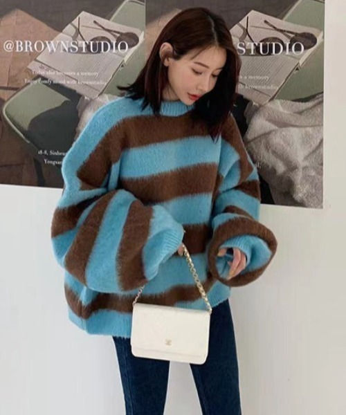 『.KOM/ドットケーオーエム』オーバーサイズボーダーニット【Y】【CN】（ニット/セーター）｜.KOM（ドットコム）