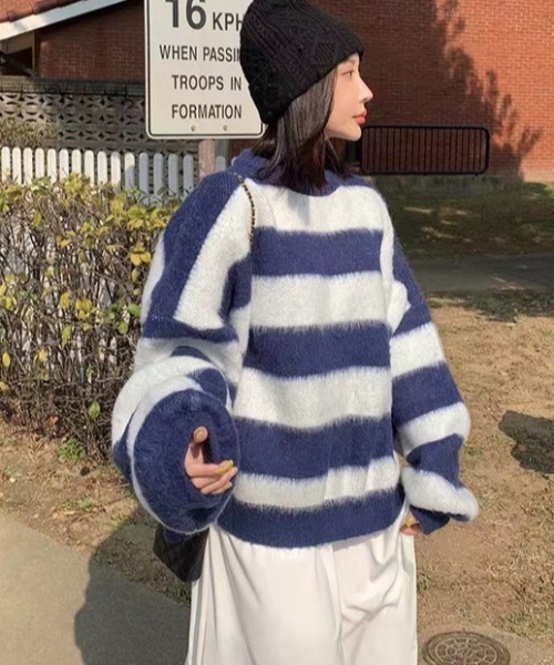 『.KOM/ドットケーオーエム』オーバーサイズボーダーニット【Y】【CN】（ニット/セーター）｜.KOM（ドットコム）