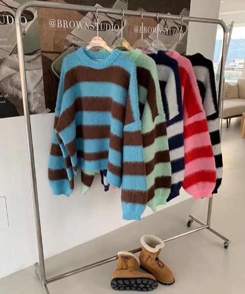 『.KOM/ドットケーオーエム』オーバーサイズボーダーニット【Y】【CN】（ニット/セーター）｜.KOM（ドットコム）