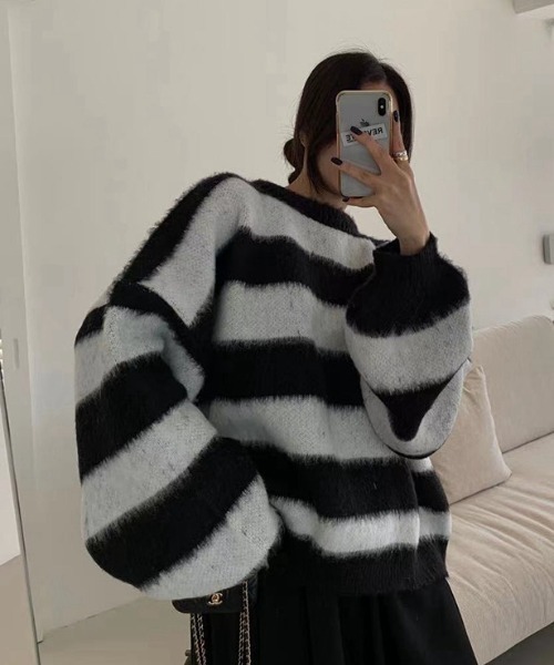 『.KOM/ドットケーオーエム』オーバーサイズボーダーニット【Y】【CN】（ニット/セーター）｜.KOM（ドットコム）