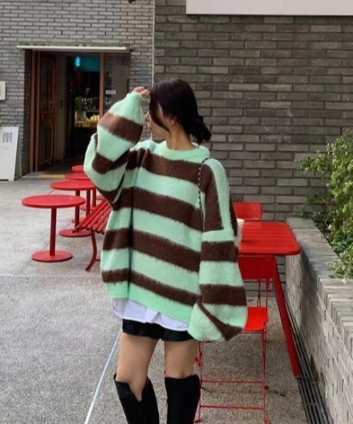 『.KOM/ドットケーオーエム』オーバーサイズボーダーニット【Y】【CN】（ニット/セーター）｜.KOM（ドットコム）