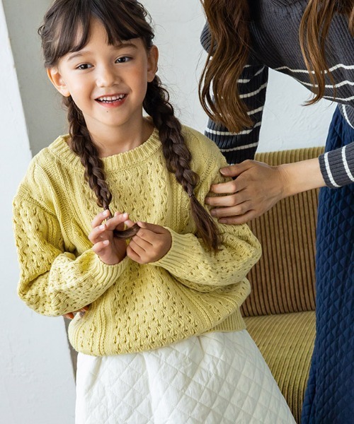 lulpini（ルルピー二）の「[lulpini] クルーネックケーブルニット（ニット/セーター・キッズ・アイボリー/イエロー・S/M/L）」の3枚目の写真