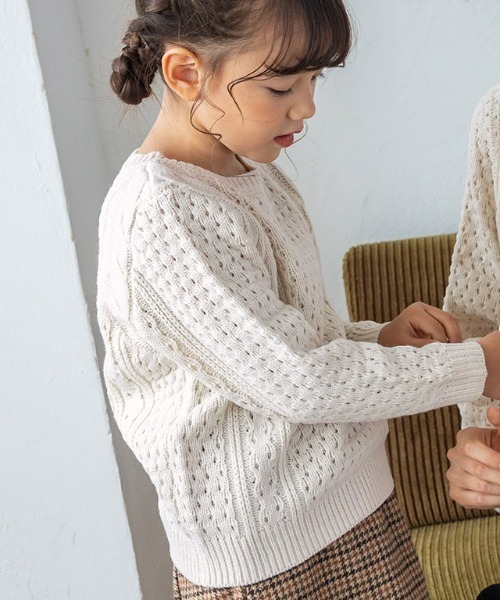 lulpini（ルルピー二）の「[lulpini] クルーネックケーブルニット（ニット/セーター・キッズ・アイボリー/イエロー・S/M/L）」の10枚目の写真