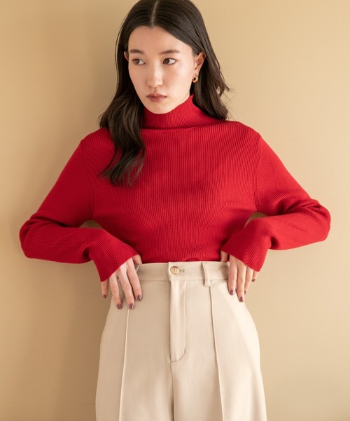 LOWRYS FARM(ローリーズファーム)の「12Gカラーリブタートル 294873(ニット/セーター・レディース・ホワイト/ブラウン/レッド/グリーン/ブラック・FREE)」の5枚目の写真