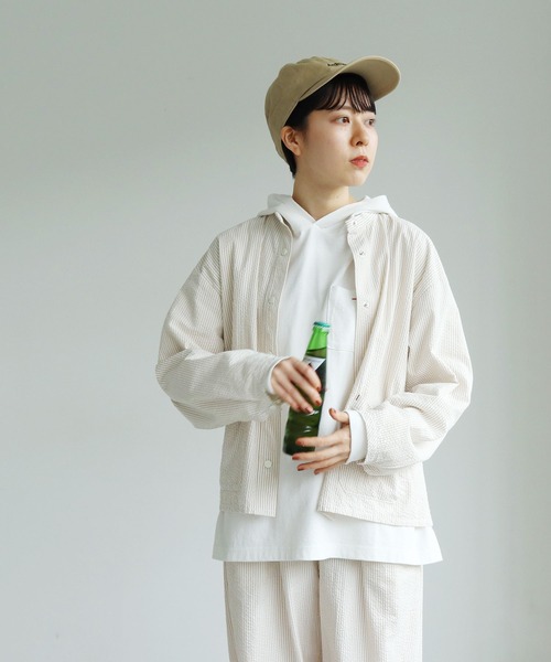 PAR ICI（パーリッシィ）の「オーガニックサッカー スタンドシャツジャケット (セットアップ対応)（ブルゾン・レディース・ネイビー/ベージュ/グリーン・FREE）」の16枚目の写真