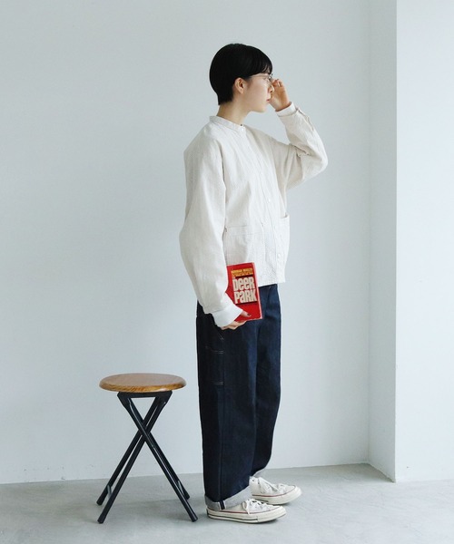 PAR ICI（パーリッシィ）の「オーガニックサッカー スタンドシャツジャケット (セットアップ対応)（ブルゾン・レディース・ネイビー/ベージュ/グリーン・FREE）」の11枚目の写真