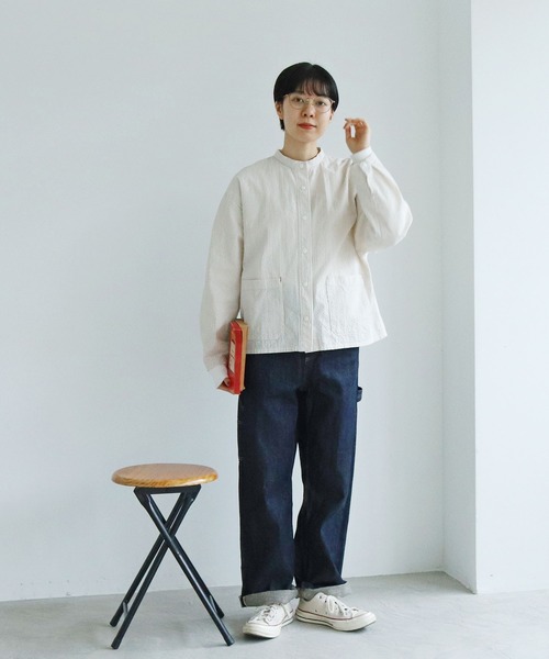 PAR ICI（パーリッシィ）の「オーガニックサッカー スタンドシャツジャケット (セットアップ対応)（ブルゾン・レディース・ネイビー/ベージュ/グリーン・FREE）」の10枚目の写真