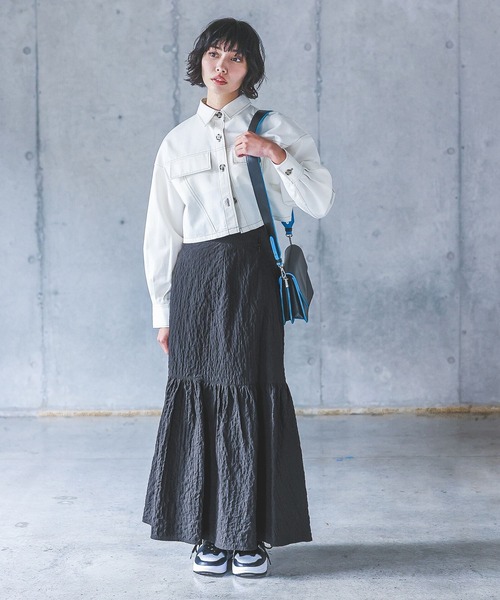 PAGEBOY(ページボーイ)の「ステッチワークショートジャケシャツ(シャツ/ブラウス・レディース・オフホワイト/ブラック/カーキ・FREE)」の5枚目の写真