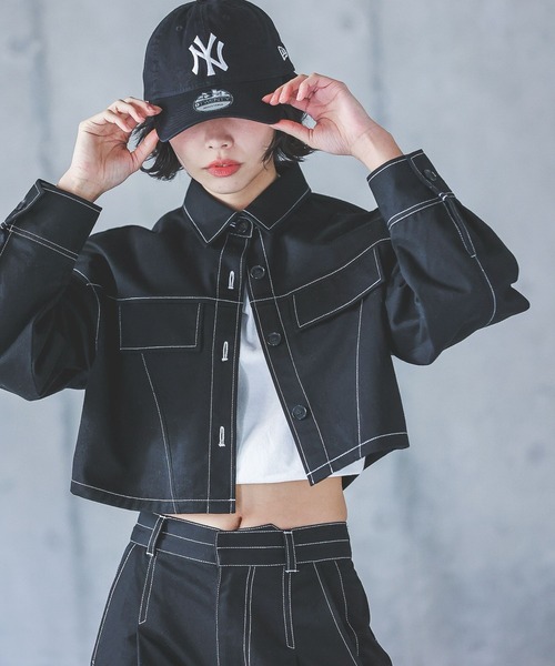 PAGEBOY(ページボーイ)の「ステッチワークショートジャケシャツ(シャツ/ブラウス・レディース・オフホワイト/ブラック/カーキ・FREE)」の7枚目の写真