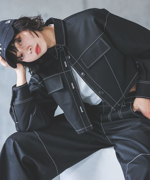 PAGEBOY(ページボーイ)の「ステッチワークショートジャケシャツ(シャツ/ブラウス・レディース・オフホワイト/ブラック/カーキ・FREE)」の11枚目の写真