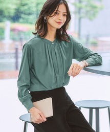 ブラウス見えシルケットポンチタックボタンカットソートップス