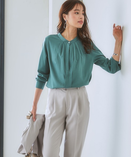 7days Life Styling（セブンデイズライフスタイリング）の「ブラウス見えシルケットポンチタックボタンカットソートップス（Tシャツ/カットソー・レディース・グレイッシュベージュ/オフホワイト/ブルーグリーン・S/L/M/LL）」の14枚目の写真