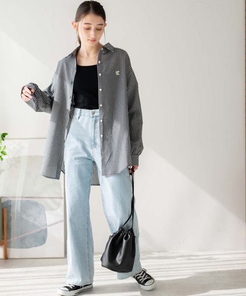 WEGO(ウィゴー)の「WEGO/【セットアップ対応】ロゴ刺繍ポコポコチェックボリュームスリーブシャツ(シャツ/ブラウス・レディース・ブルー系その他2/ブラック系その他2・FREE)」の6枚目の写真