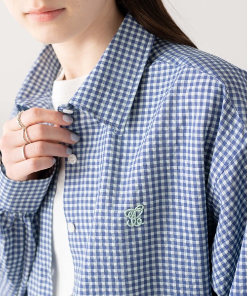 WEGO(ウィゴー)の「WEGO/【セットアップ対応】ロゴ刺繍ポコポコチェックボリュームスリーブシャツ(シャツ/ブラウス・レディース・ブルー系その他2/ブラック系その他2・FREE)」の8枚目の写真