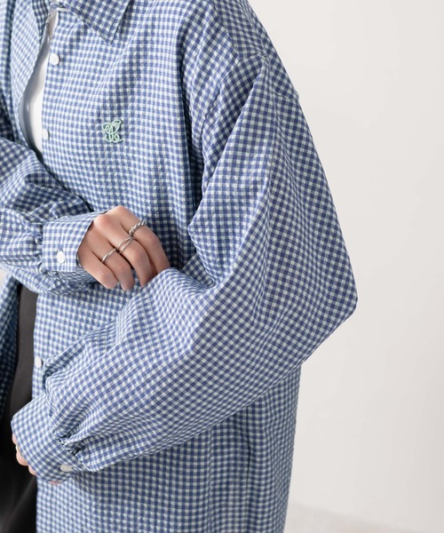 WEGO(ウィゴー)の「WEGO/【セットアップ対応】ロゴ刺繍ポコポコチェックボリュームスリーブシャツ(シャツ/ブラウス・レディース・ブルー系その他2/ブラック系その他2・FREE)」の9枚目の写真