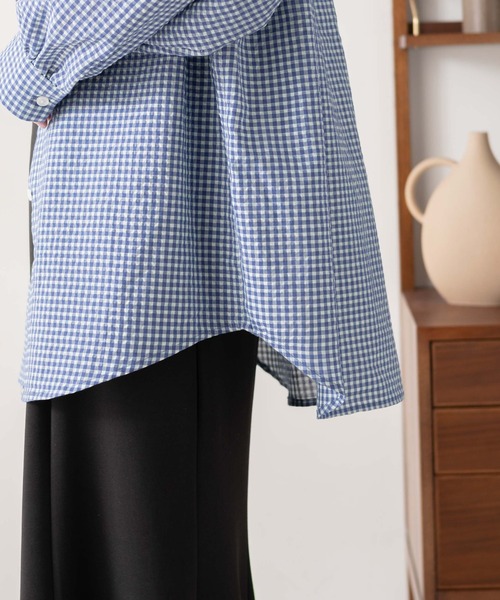 WEGO(ウィゴー)の「WEGO/【セットアップ対応】ロゴ刺繍ポコポコチェックボリュームスリーブシャツ(シャツ/ブラウス・レディース・ブルー系その他2/ブラック系その他2・FREE)」の13枚目の写真