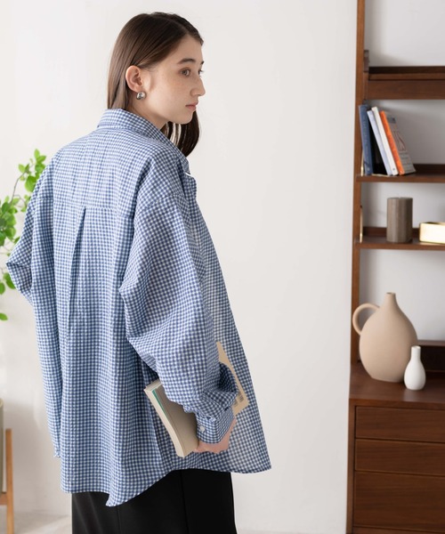 WEGO(ウィゴー)の「WEGO/【セットアップ対応】ロゴ刺繍ポコポコチェックボリュームスリーブシャツ(シャツ/ブラウス・レディース・ブルー系その他2/ブラック系その他2・FREE)」の20枚目の写真