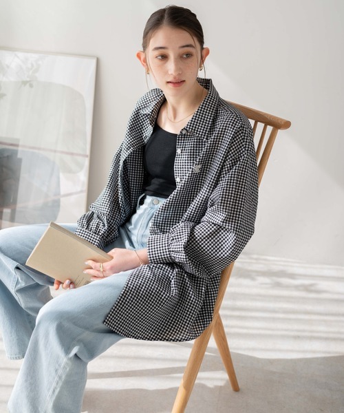 WEGO(ウィゴー)の「WEGO/【セットアップ対応】ロゴ刺繍ポコポコチェックボリュームスリーブシャツ(シャツ/ブラウス・レディース・ブルー系その他2/ブラック系その他2・FREE)」の14枚目の写真
