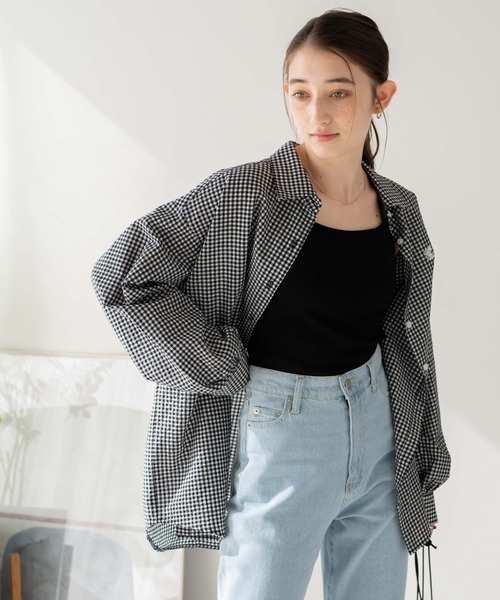 WEGO(ウィゴー)の「WEGO/【セットアップ対応】ロゴ刺繍ポコポコチェックボリュームスリーブシャツ(シャツ/ブラウス・レディース・ブルー系その他2/ブラック系その他2・FREE)」の15枚目の写真